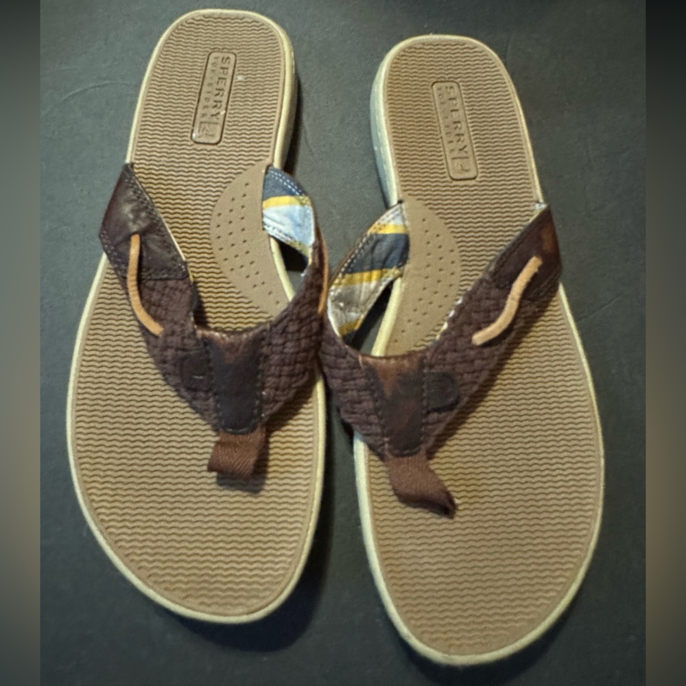 Sperry Top Sider Seafish Brown Flip Flops with Braided Straps